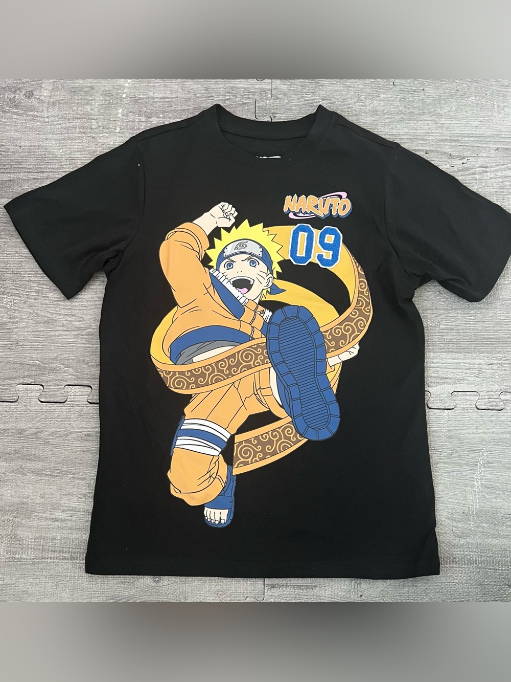 Naruto Unisex Kids 12 Black Graphic Tee Short Sleeve Crew Neck Naruto Uzumaki